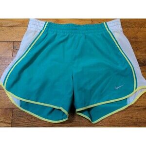 Women’s Nike Dri-Fit Running Workout Gym Shorts Green Yellow White Size XS EUC